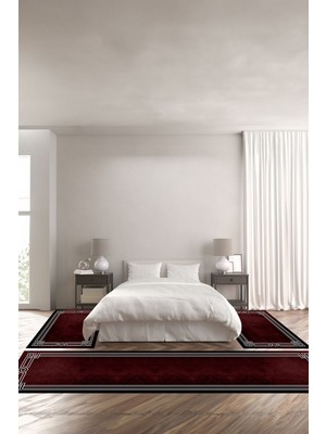 Napoli Home Dijital Baskılı Kaymaz Yıkanabilir Çerçeveli Modern Sade Üçlü Yatak Odası,Yo-Çerçeveli-71-Bordo,
