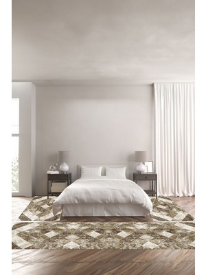 Napoli Home Dijital Kaymaz Yıkanabilir Modern Kare Mermer Desenli Üçlü Yatak Odası, Yo-Modern-136-Bej,