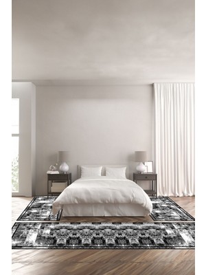 Napoli Home Baskılı Kaymaz Yıkanabilir Çerçeveli Kesik Modern Üçlü Yatak Odası,Yo-Çerçeveli-77-Gri,