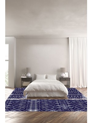 Napoli Home Dijital Kaymaz Yıkanabilir Modern Iskandinav Motifli Üçlü Yatak Odası, Yo-Modern-133-Lacivert,