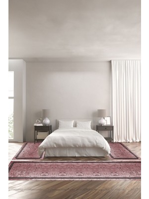 Napoli Home Baskılı Kaymaz Yıkanabilir Çerçeveli Sade Mermer Desen Üçlü Yatak Odası,Yo-Çerçevelı-105-Bordo,