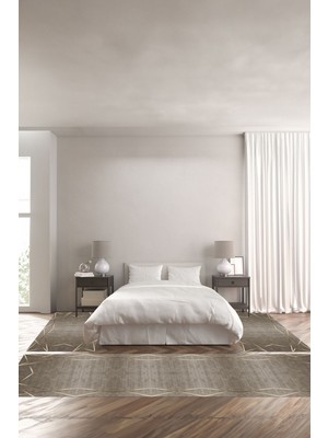 Napoli Home Dijital Baskılı Kaymaz Yıkanabilir Modern Kenar Çizgili Üçlü Yatak Odası, Yo-Modern-135-Vizon,