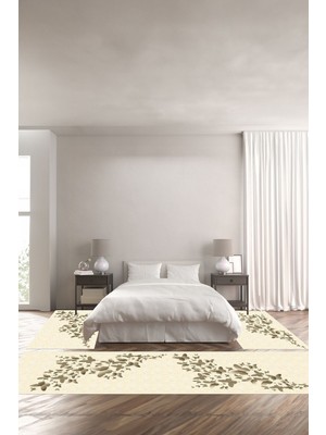 Napoli Home Dijital Baskılı Kaymaz Yıkanabilir Modern Kelebek Desenli Üçlü Yatak Odası, Yo-Modern-147-Bej,
