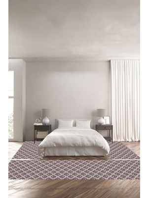 Napoli Home Dijital Baskılı Kaymaz Yıkanabilir Modern Klasik Desen Üçlü Yatak Odası, Yo-Modern-180-Kırmızı,