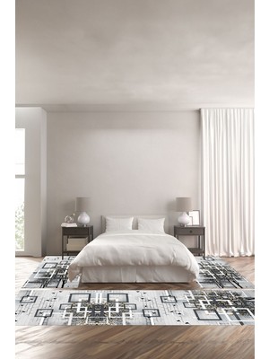 Napoli Home Dijital Baskılı Kaymaz Yıkanabilir Modern Ağaçlı Desen Üçlü Yatak Odası, Yo-Modern-189-Gri,