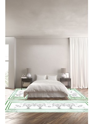 Napoli Home Dijital Baskılı Kaymaz Yıkanabilir Mermer Dikdörtgen Çizgili Üçlü Yatak Odası, Yo-Mermer-33-Yeşil,