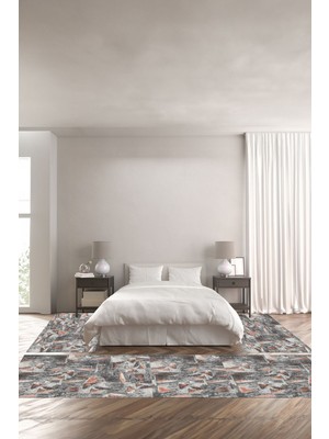 Napoli Home Dijital Baskılı Kaymaz Yıkanabilir Modern Sade Motifli Üçlü Yatak Odası, Yo-Modern-193-Turuncu,