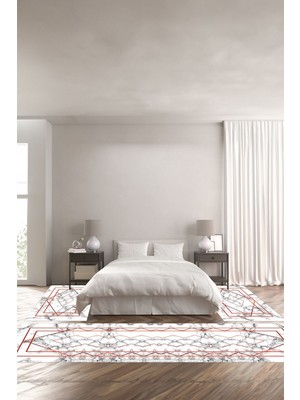 Napoli Home Dijital Baskılı Kaymaz Yıkanabilir Mermer Çizgi Detaylı Üçlü Yatak Odası, Yo-Mermer-35-Kırmızı,