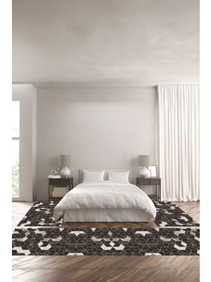 Napoli Home Dijital Baskılı Kaymaz Yıkanabilir Mermer Zemin Küp Motifli Üçlü Yatak Odası, Yo-Mermer-50-Vizon,