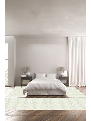 Napoli Home Dijital Baskılı Kaymaz Taban Yıkanabilir Kare Çizgili Üçlü Yatak Odası Takımı, Yo-Sade-56-Krem,