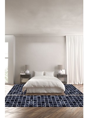 Napoli Home Baskılı Kaymaz Yıkanabilir Patchwork Leopar Desenli Üçlü Yatak Odası, Yo-Patchwork-24-Lacivert,