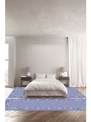 Napoli Home Dijital Kaymaz Taban Yıkanabilir Klasik Sade Model Üçlü Yatak Odası Takımı, Yo-Klasik-68-Mavi,