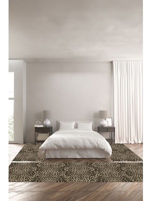 Napoli Home Dijital Baskılı Kaymaz Yıkanabilir Modern Leopar Motifli Üçlü Yatak Odası, Yo-Modern-148-Bej,