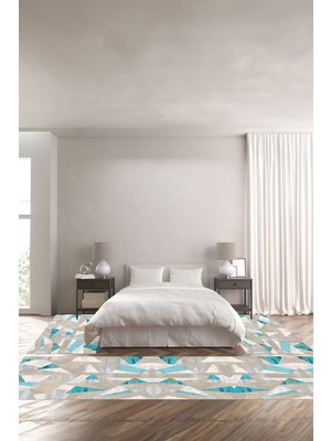 Napoli Home Dijital Baskılı Kaymaz Yıkanabilir Modern Mermer Motifli Üçlü Yatak Odası, Yo-Modern-170-Turkuaz,