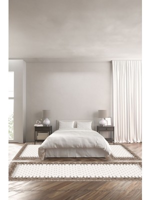 Napoli Home Dijital Baskılı Kaymaz Yıkanabilir Modern Kare Desenli Üçlü Yatak Odası, Yo-Modern-204-Vizon,