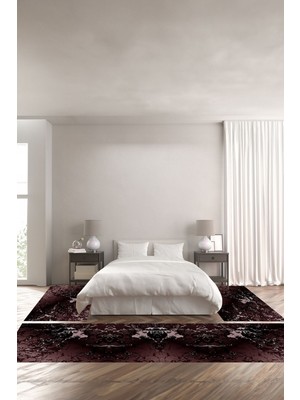 Napoli Home Dijital Baskılı Kaymaz Yıkanabilir Mermer Desenli Modern Üçlü Yatak Odası, Yo-Mermer-55-Bordo,