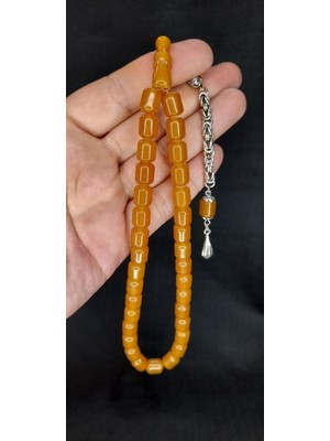 Anemore Collection Sevgiliye Özel Hediye Çubuk Kehribar Tesbih Sarı Renk Kapsül Kesim H-1440.