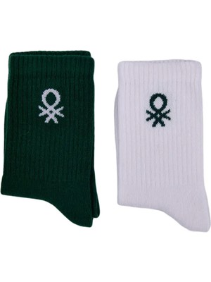 Unisex Çocuk BNT-B24092 2 Li Soket Çorap - Beyaz - Yeşil