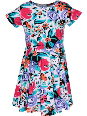 Vintage Flowers Kız Çocuk Desenli Kısa Kollu Elbise