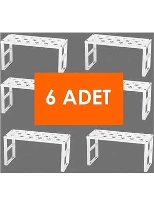 6 Adet Paslanmaz Metal Dolap Içi Raf Düzenleyici Mutfak Dolabı Tabak Bardak Tencere Rafı Org-02