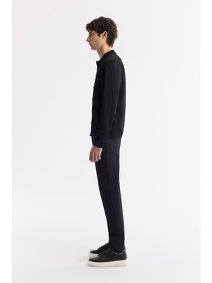 AVVA Erkek Siyah Polo Yaka Düğmeli Rayon Triko Regular Fit Hırka A51Y5008