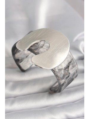 Callerrons Accessories Siyah Mermer Desen Akrilik Plaka Vintage Kadın Bilezik - EBJ250201W30880