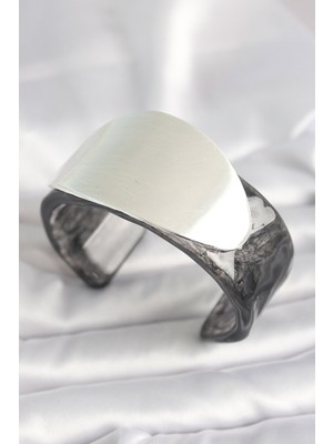 Callerrons Accessories Siyah Mermer Desen Akrilik Plastik Gümüş Oval Plaka Model Vintage Kadın Bilezik - EBJ250201W30886