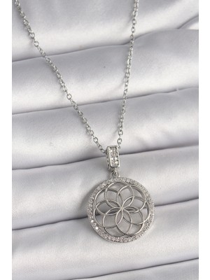 Callerrons Accessories Gümüş Renk Zincir Zirkon Taşlı Lotus Model Kadın Kolye - EBJ250201W30819