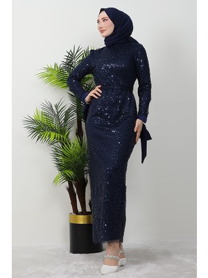 Giza Store Sena Pullu Elbise Lacivert