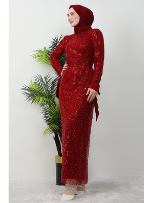 Giza Store Sena Pullu Elbise Bordo