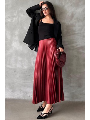 Bordo Pileli Kadın Etek MG2318