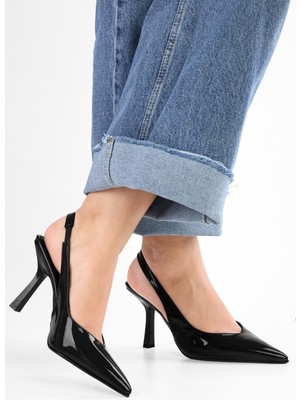 Shoeberry Kadın Floe Siyah Rugan Stiletto