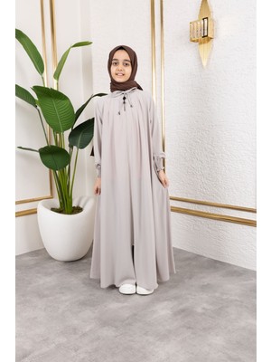 Bağcıklı Pileli Çocuk Ferace & Bej