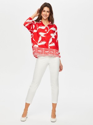 Faik Sönmez Eteği Sulu Monochrome Yaprak Desen Gömlek 001