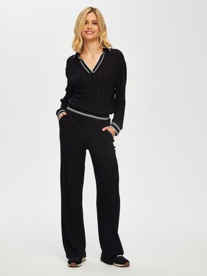 Faik Sönmez Relax Çizgili Ribana Detaylı Wide Leg Örme Pantolon 69500