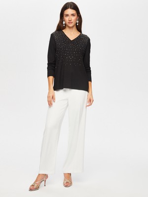 Faik Sönmez Taş Detaylı V Yaka Uzun Kol T-Shırt 052