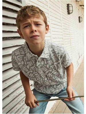 Mayoral Yazlık Erkek Çocuk Polo Yaka T-Shirt - Gri-Beyaz