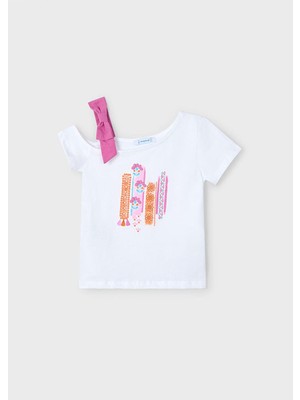 Mayoral Yazlık Kız Çocuk Pembe Içerikli T-Shirt - Beyaz