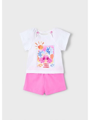 Mayoral Yazlık Kız Çocuk Baskılı T-Shirt Şort Takım- Pembe