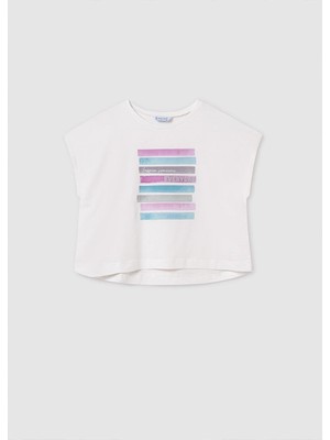 Mayoral Yazlık Kız Çocuk Baskılı T-Shirt - Ekru