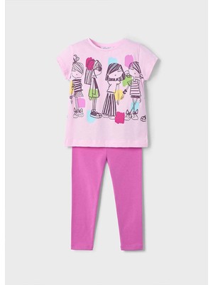 Mayoral Yazlık Kız Çocuk Baskılı T-Shirt Tayt Takım - Pembe