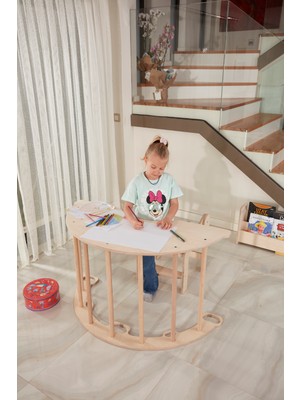 Monte Toys Ahşap Montessori Ark | Ahşap Masa ve Tırmanma Arkı | Montessori Ikisi Bir Arada Oyuncak