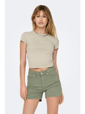 Only Dilvin Onlelına S/s O-Neck Short Top Jrs Noos Açık Bej