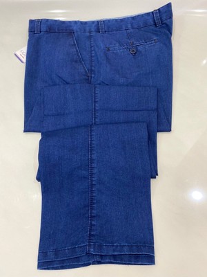 Rahat Kesim Likralı Pamuklu Erkek Baba Mavi Keten Pantolon