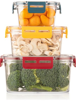 3 Adet Kare Kilitlenebilir Contalı Saklama Kabı