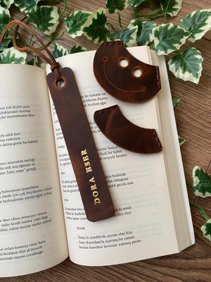 Alesta Leather Atelier (Isim Yazıyoruz) Hakiki Deri 3^lü Kitap Ayracı Seti