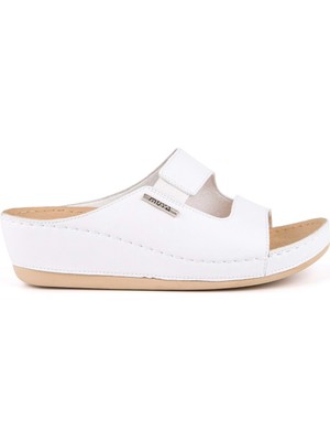 Muya Panna Anatomik Taban Jel Destekli  Dört Mevsim Kadın Terlik Beyaz