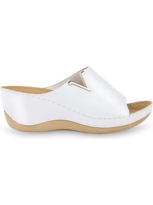 Muya Perla Anatomik Taban Dört Mevsim Kadın Terlik Beyaz