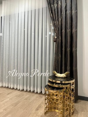 Aleyna Home Taç Bambu Etek Nakış Tül Perde  Seyrek Pile