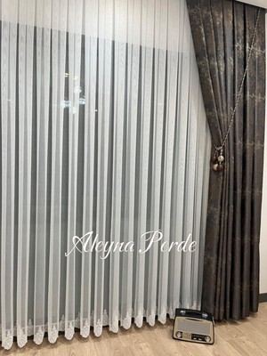 Aleyna Home Taç Bambu Etek Nakış Tül Perde  Seyrek Pile